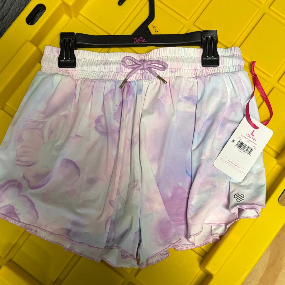 Justice Pastel Lavender & Soft Pink Tie-Dye Athletic Shorts L 12-14